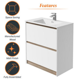 Plum&clay Norton White & Oak Freestanding Vanity Unit & Basin Set Bathroom Furniture (W)800mm (H)855mm - thumbnail 5