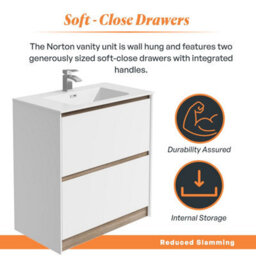 Plum&clay Norton White & Oak Freestanding Vanity Unit & Basin Set Bathroom Furniture (W)800mm (H)855mm - thumbnail 3
