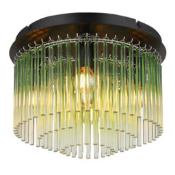 Luminosa Lighting Luminosa Gorley Ceiling Light Matt Black Green Glass Shade 5X E14 - thumbnail 1