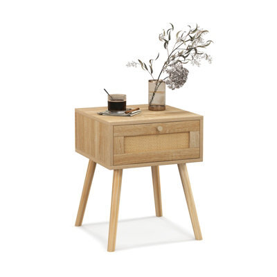 Costway Bedroom & Living Room Nightstand Bedside End Sofa Table W/ Rattan Drawer - image 1