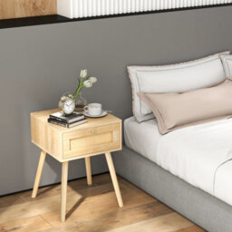 Costway Bedroom & Living Room Nightstand Bedside End Sofa Table W/ Rattan Drawer - thumbnail 2
