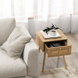 Costway Bedroom & Living Room Nightstand Bedside End Sofa Table W/ Rattan Drawer - thumbnail 4