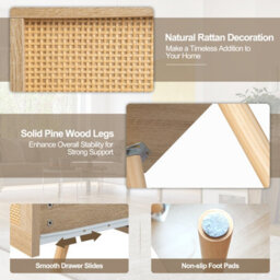 Costway Bedroom & Living Room Nightstand Bedside End Sofa Table W/ Rattan Drawer - thumbnail 6