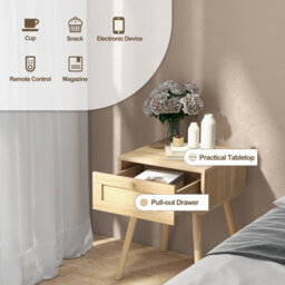Costway Bedroom & Living Room Nightstand Bedside End Sofa Table W/ Rattan Drawer - thumbnail 5