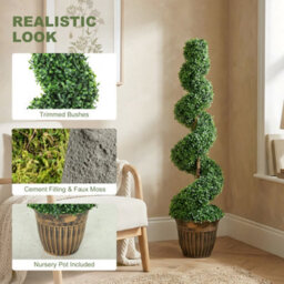 Homcom Set Of 2 Potted Artificial Plants, Topiary Spiral Boxwood Trees - thumbnail 4