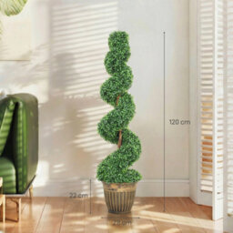 Homcom Set Of 2 Potted Artificial Plants, Topiary Spiral Boxwood Trees - thumbnail 3