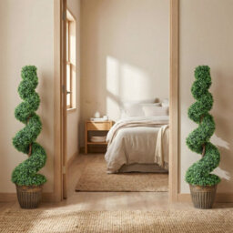 Homcom Set Of 2 Potted Artificial Plants, Topiary Spiral Boxwood Trees - thumbnail 8