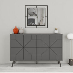 Decortie Dune Anthracite Grey Geometric 4 Door Sideboard With Metal Legs (W) 123Cm - thumbnail 3