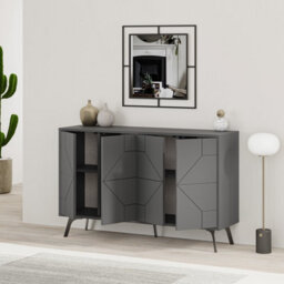Decortie Dune Anthracite Grey Geometric 4 Door Sideboard With Metal Legs (W) 123Cm - thumbnail 5