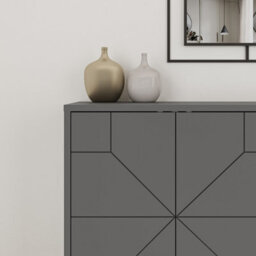 Decortie Dune Anthracite Grey Geometric 4 Door Sideboard With Metal Legs (W) 123Cm - thumbnail 4
