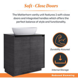 Plum&clay Matterhorn Dark Oak Floor Standing Bathroom Vanity Unit With Black Countertop (W)750mm (H)850mm - thumbnail 3