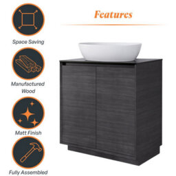 Plum&clay Matterhorn Dark Oak Floor Standing Bathroom Vanity Unit With Black Countertop (W)750mm (H)850mm - thumbnail 5