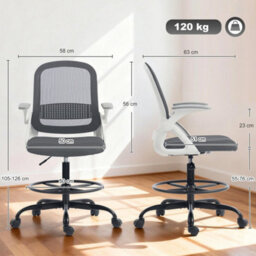 Grey Mesh Office Chair, Adjustable With Flip-Up Armrests - thumbnail 2