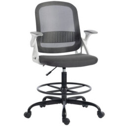 Grey Mesh Office Chair, Adjustable With Flip-Up Armrests - thumbnail 3