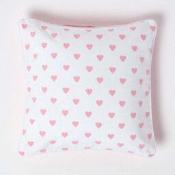 Homescapes Cotton Pink Hearts Cushion Cover, 45 X 45 Cm