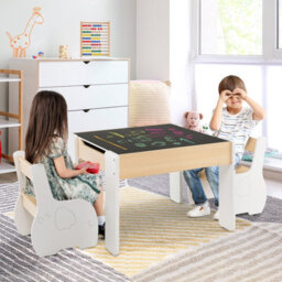 Costway Kids Table And Chair Set Children Activity Desk 2 Chairs W/ Reversible Blackborad - thumbnail 5