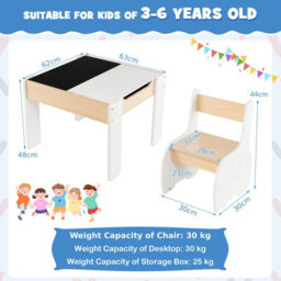 Costway Kids Table And Chair Set Children Activity Desk 2 Chairs W/ Reversible Blackborad - thumbnail 2