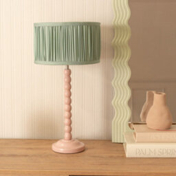 Valuelights Bobbins Painted Rose Table Lamp With Ruched Pleated Green Drum Lamp Shade And Led Bulb - thumbnail 3