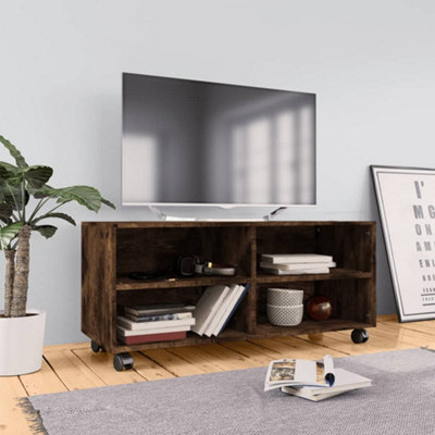 Berkfield Tv Cabinet With Castors Smoked Oak 90X35X35 Cm Engineered Wood - image 1