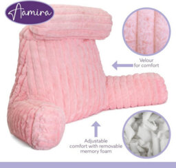Aamira Luxurious Xl Reading Pillow Detachable Headrest, Soft Ribbed Pink Faux Fur, Memory Foam Cuddle Cuddle Cushion Backrest - thumbnail 3