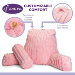 Aamira Luxurious Xl Reading Pillow Detachable Headrest, Soft Ribbed Pink Faux Fur, Memory Foam Cuddle Cuddle Cushion Backrest - thumbnail 4