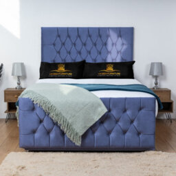 UKBEDFURNITURE Jublie Blue Plush Divan Bed With 2 Foot End Drawers & 26 Inch Headboard - thumbnail 2