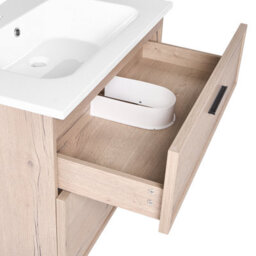 Wyld And Coco Nordic Bath Wall-Mounted Vanity Unit With Integrated Basin, Light Brown Mdf, 80X46 Cm, 2 Drawers - thumbnail 8
