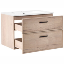 Wyld And Coco Nordic Bath Wall-Mounted Vanity Unit With Integrated Basin, Light Brown Mdf, 80X46 Cm, 2 Drawers - thumbnail 5