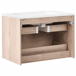 Wyld And Coco Nordic Bath Wall-Mounted Vanity Unit With Integrated Basin, Light Brown Mdf, 80X46 Cm, 2 Drawers - thumbnail 6