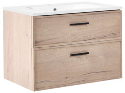 Wyld And Coco Nordic Bath Wall-Mounted Vanity Unit With Integrated Basin, Light Brown Mdf, 80X46 Cm, 2 Drawers - thumbnail 3