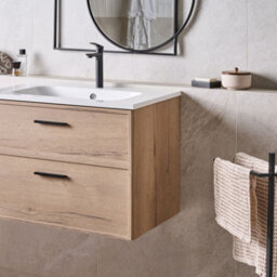 Wyld And Coco Nordic Bath Wall-Mounted Vanity Unit With Integrated Basin, Light Brown Mdf, 80X46 Cm, 2 Drawers - thumbnail 2