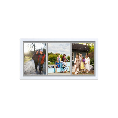 AK Frames 16X8 Walnut Sleek Multi Photo Frame With Silver Mount - Holds 3 Apertures (3X) 7X5 Photos - image 1