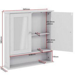 Lassic Bath Vida Priano White 2 Door Mirrored Bathroom Wall Cabinet With Shelf - thumbnail 2