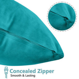 Ameha Teal Plain Velvet Cushion Covers, 18X18 Inch, Pack Of 2, Breathable & Hypoallergenic With Hidden Zip Closure - thumbnail 5
