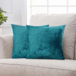 Ameha Teal Plain Velvet Cushion Covers, 18X18 Inch, Pack Of 2, Breathable & Hypoallergenic With Hidden Zip Closure - thumbnail 4