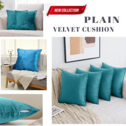 Ameha Teal Plain Velvet Cushion Covers, 18X18 Inch, Pack Of 2, Breathable & Hypoallergenic With Hidden Zip Closure