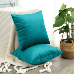 Ameha Teal Plain Velvet Cushion Covers, 18X18 Inch, Pack Of 2, Breathable & Hypoallergenic With Hidden Zip Closure - thumbnail 3