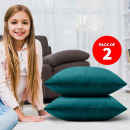 Ameha Teal Plain Velvet Cushion Covers, 18X18 Inch, Pack Of 2, Breathable & Hypoallergenic With Hidden Zip Closure - thumbnail 9