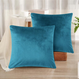 Ameha Teal Plain Velvet Cushion Covers, 18X18 Inch, Pack Of 2, Breathable & Hypoallergenic With Hidden Zip Closure - thumbnail 8