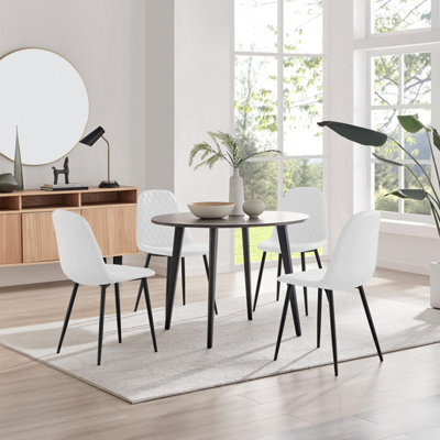 Furniturebox Uk Koko Walnut Effect Round Dining Table & 4 White Corona Black Leg Chairs - image 1