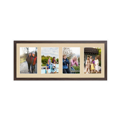 AK Frames 50X20Cm Walnut Sleek Multi Photo Frame With Ivory Mount - Holds 4 Apertures (4X) 6X4 Photos - image 1