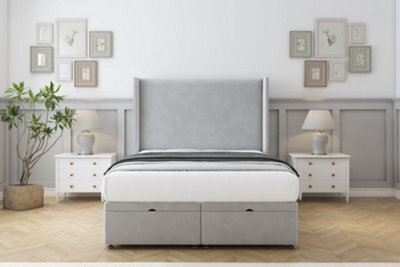 "Comfort Madrid Silver Plush Ottoman Bed Base With 54"" Wingback Headboard 5' King" - image 1