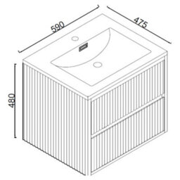 FNX Bathrooms Fluted Square 600 Wall Hung Vanity Unit & Basin - 2 Drawer Soft Close, Matte White Basin - thumbnail 6