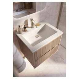 FNX Bathrooms Fluted Square 600 Wall Hung Vanity Unit & Basin - 2 Drawer Soft Close, Matte White Basin - thumbnail 4