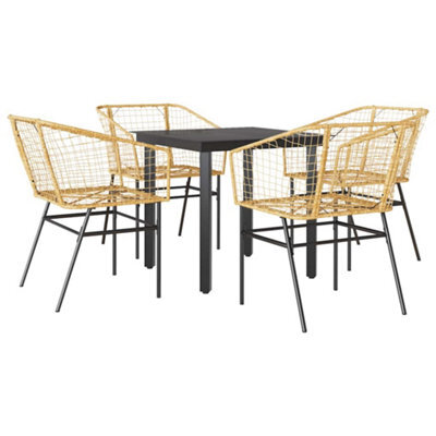 Berkfield Durable 5 Piece Garden Dining Set Brown Poly Rattan Glass - image 1