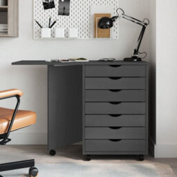 Vidaxl Rolling Cabinet With Desk Moss Grey Solid Wood Pine