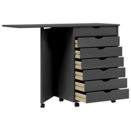 Vidaxl Rolling Cabinet With Desk Moss Grey Solid Wood Pine - thumbnail 3