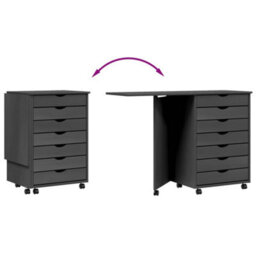 Vidaxl Rolling Cabinet With Desk Moss Grey Solid Wood Pine - thumbnail 7
