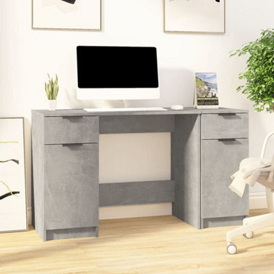 Vidaxl Desk With Side Cabinet Concrete Grey Engineered Wood Desks - image 1