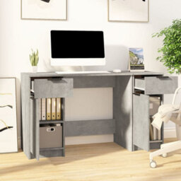 Vidaxl Desk With Side Cabinet Concrete Grey Engineered Wood Desks - thumbnail 3